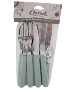 JGO.CUBIERTOS X16 CAROL M/VERDE FUSION